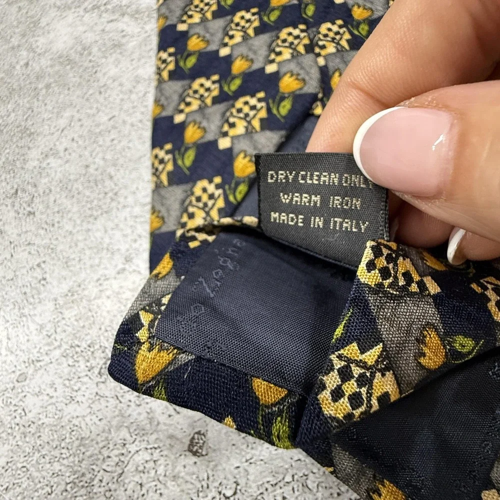 Ermenegildo Zegna Silk Tie Mens One Size Blue Floral Made‎ In Italy Necktie